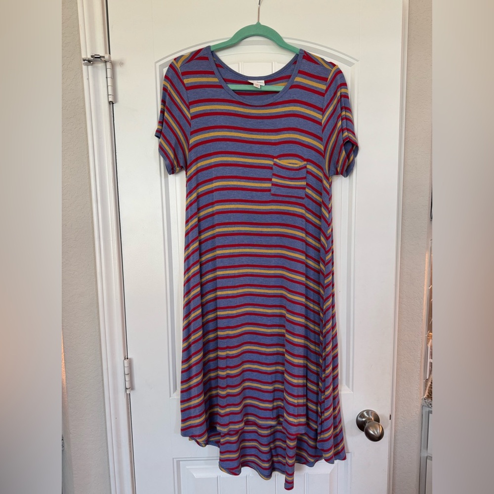 LuLaRoe Blue and Red Striped Dress